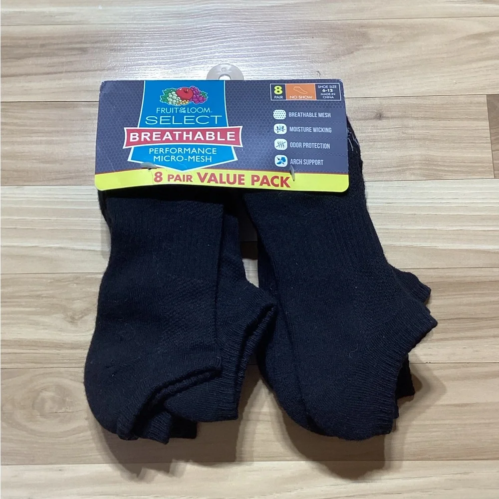 Fruit of the Loom Breathable Men's No Show Socks (Shoe Size 6-12) - 8 Pairs